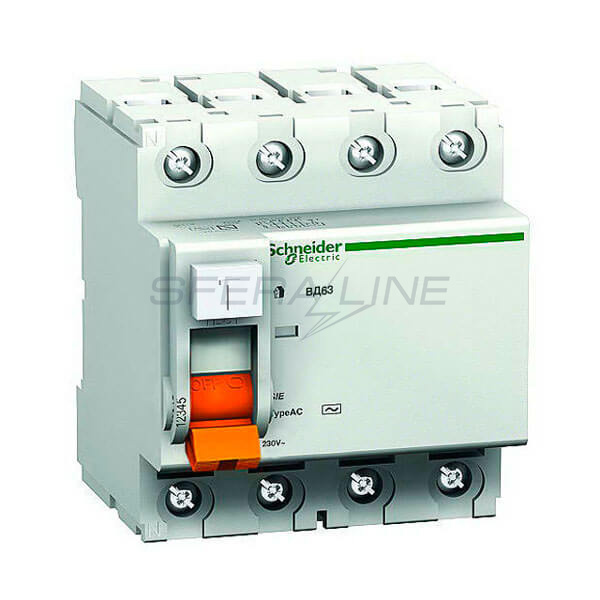 Диференціальний вимикач навантаження (УЗО) Домовий ВД63, 4 полюса, 40А, тип - AC, 300 мА